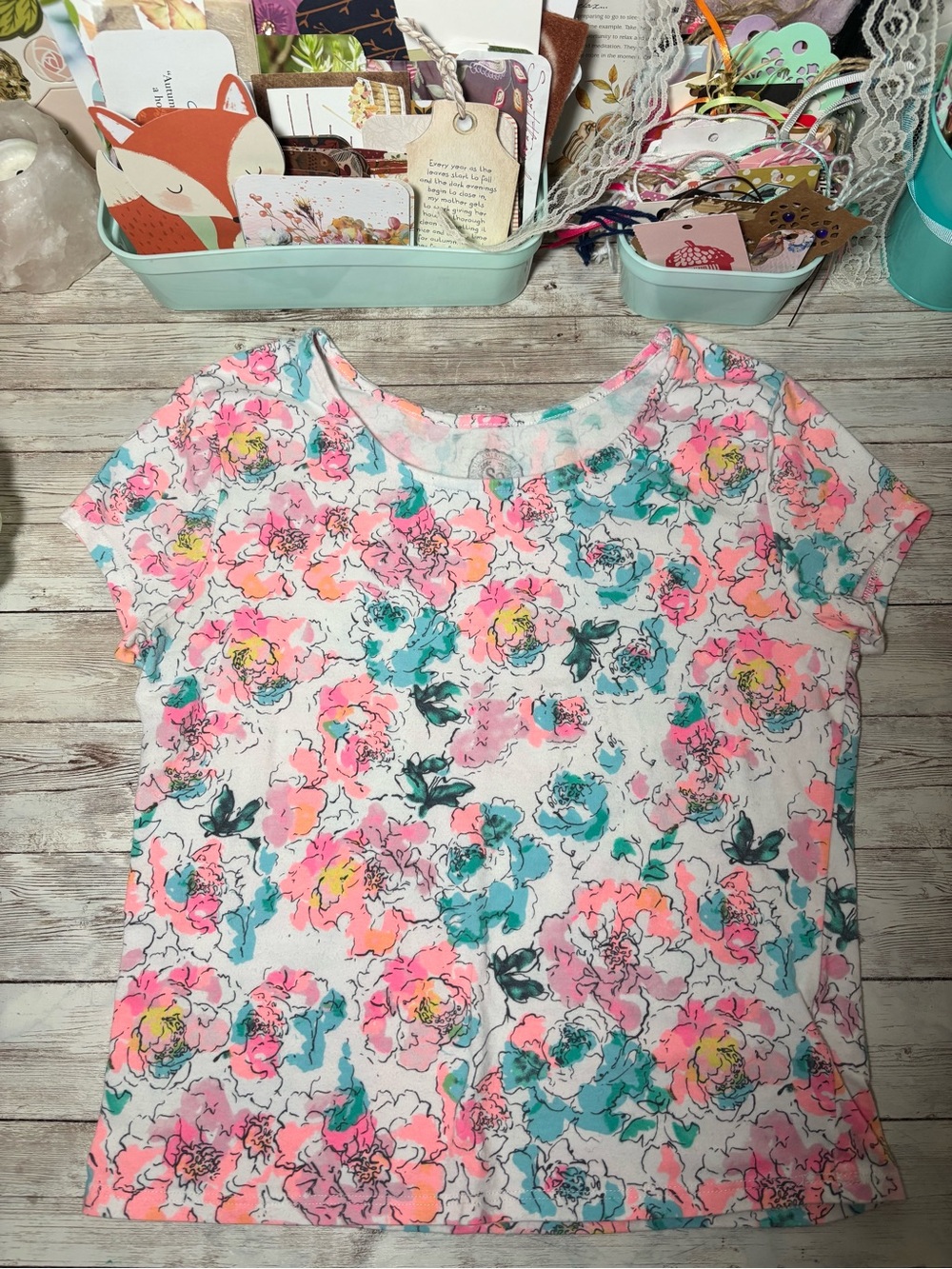 Girl’s SO Brand Floral Short Sleeve Top Tee Size 14 Pink Orange 2010s Kohls